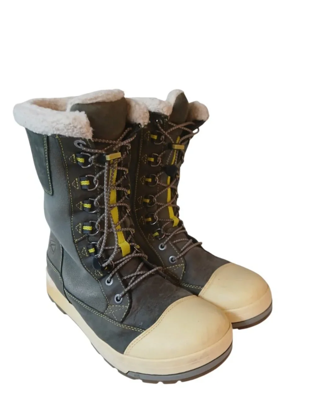Keen Snow Rover green lined leather and canvas winter boots mens size 9.5